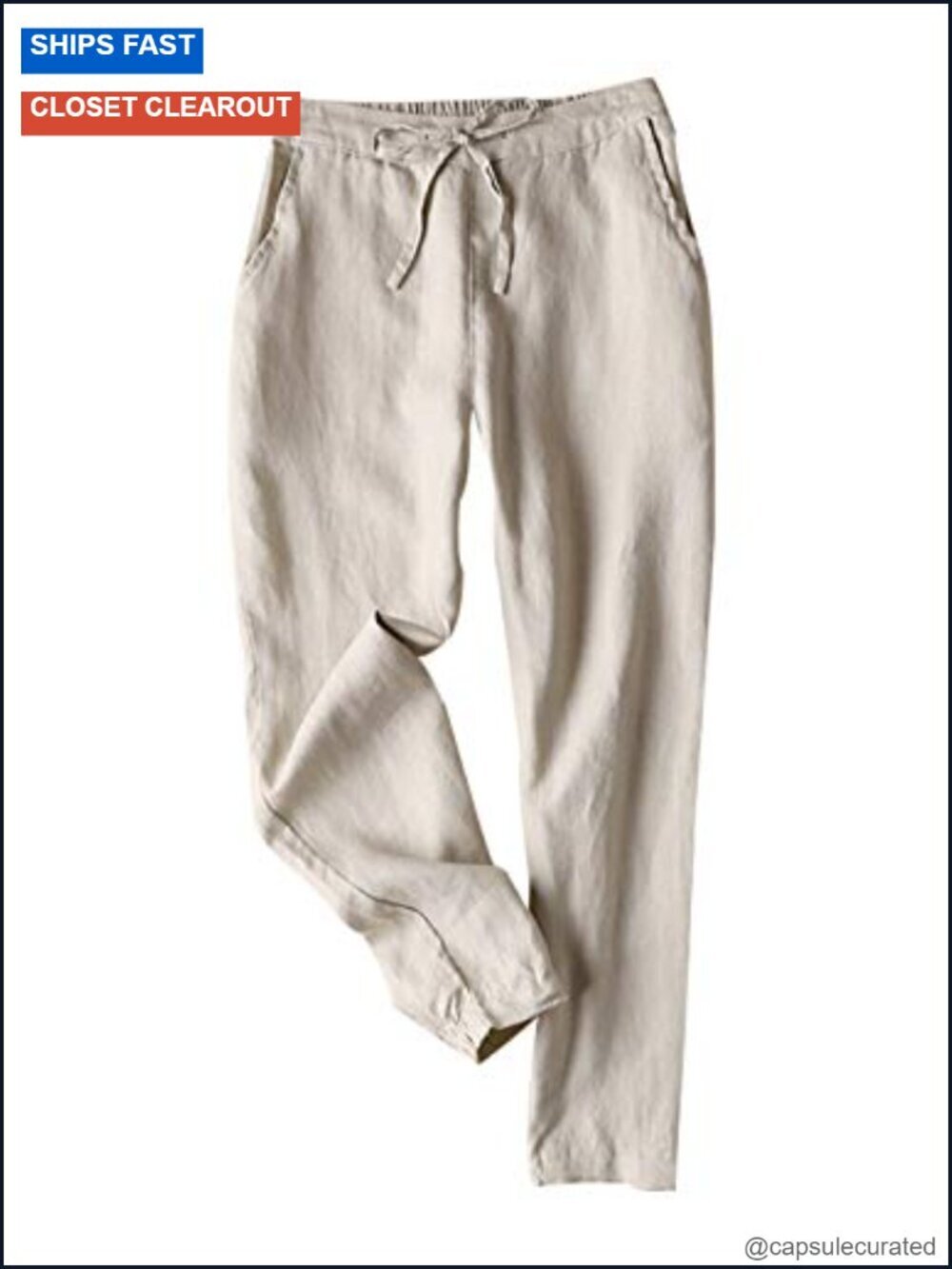 High Waisted Drawstring Linen Pants with Pockets